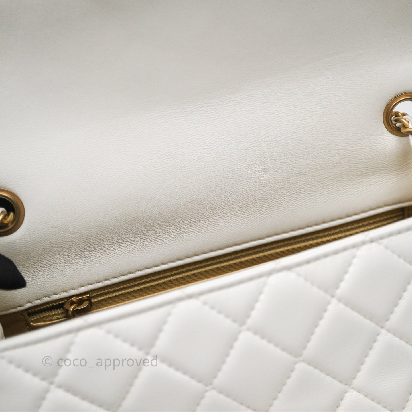 Chanel Mini Rectangular Pearl Crush Quilted White Lambskin Aged Gold Hardware