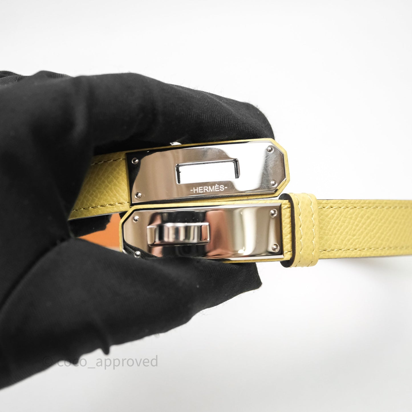 Hermès Kelly Buckle Belt 1Z Jaune Poussin Epsom Palladium Hardware