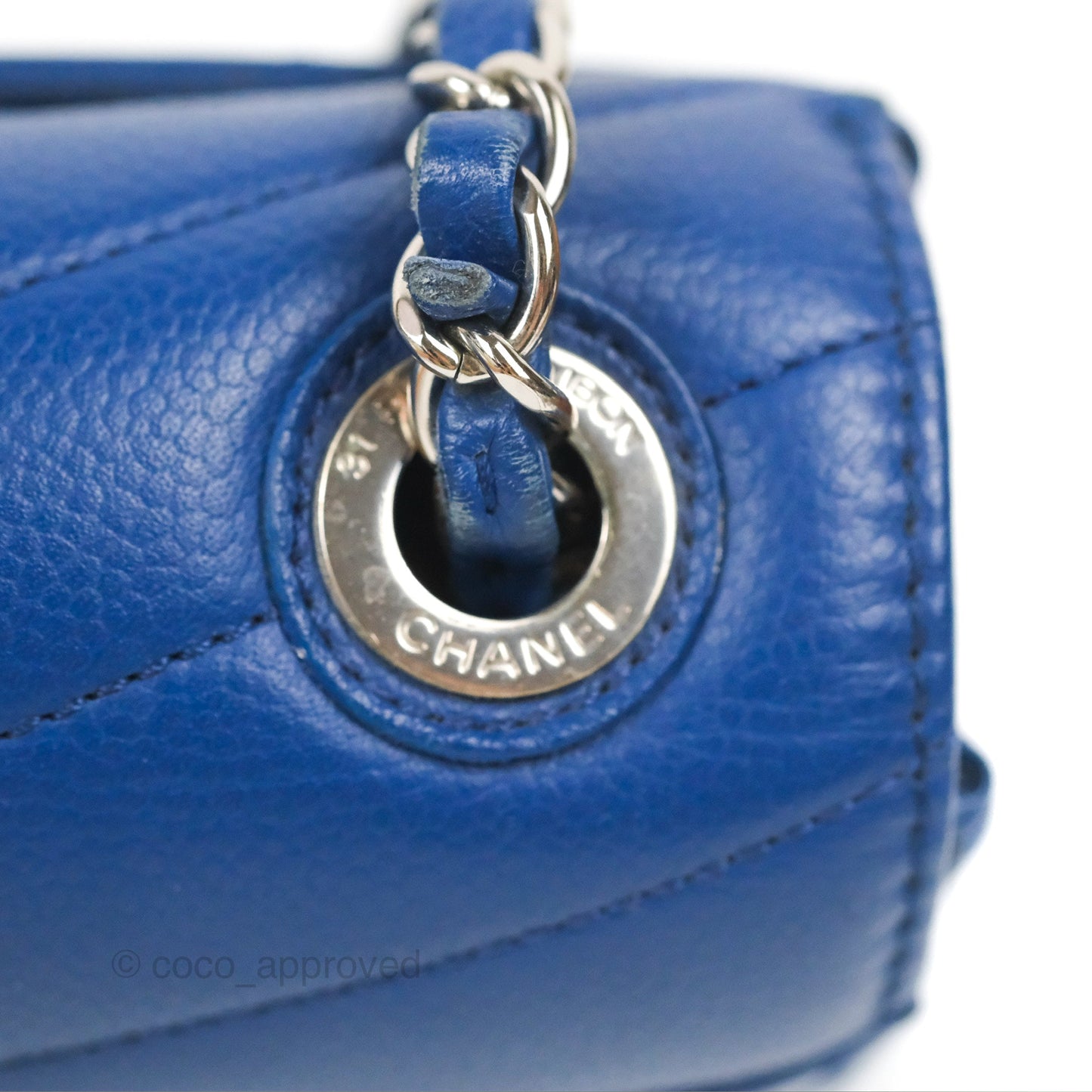 Chanel Chevron Flap Blue Grained Calfskin Silver Hardware
