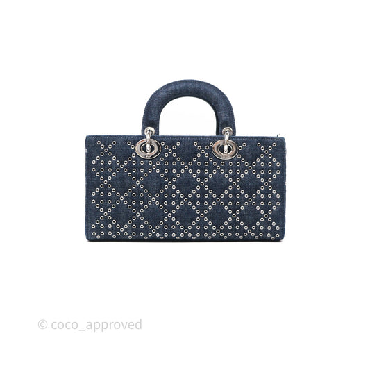 Christian Dior Medium Lady D-Joy Denim Eyelet Silver Hardware