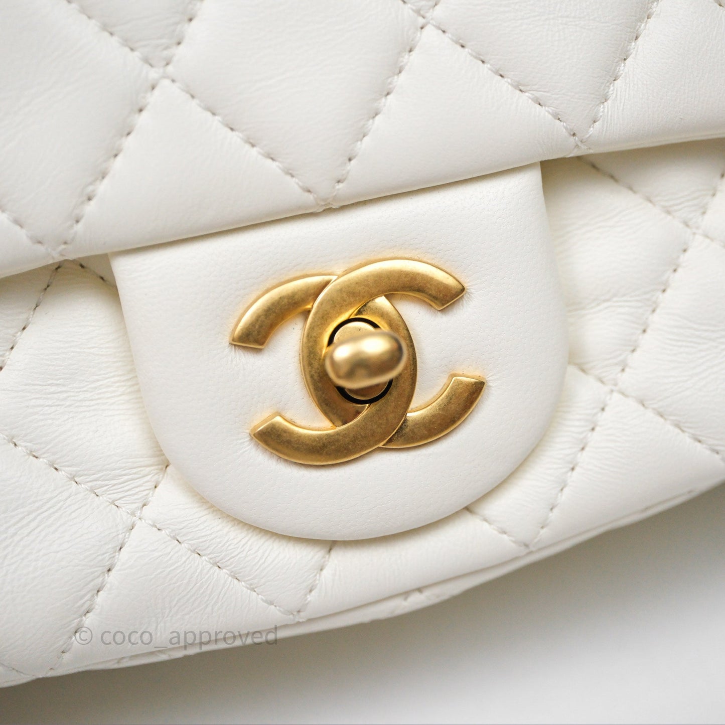 Chanel Mini Rectangular Pearl Crush Quilted White Lambskin Aged Gold Hardware