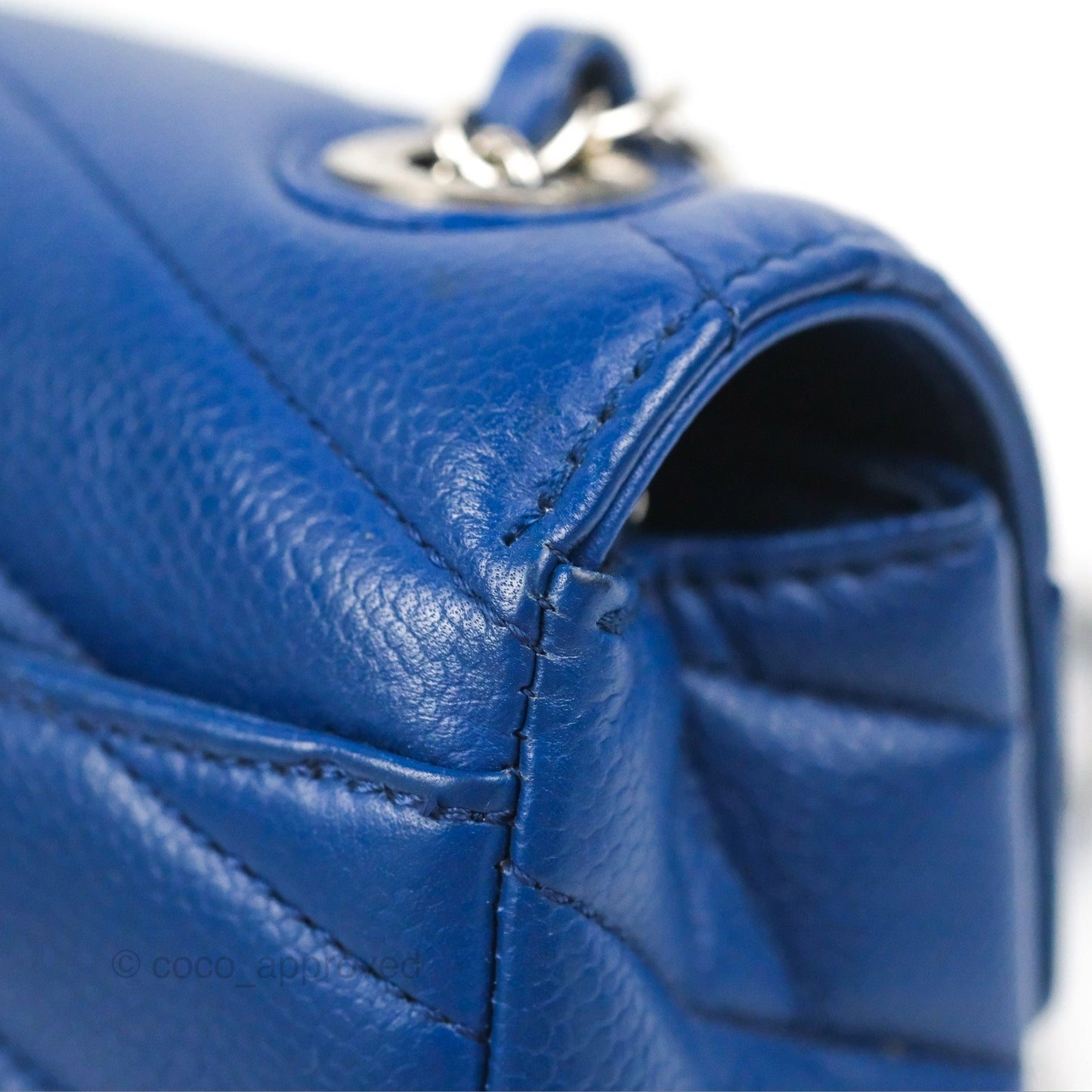 Chanel Chevron Flap Blue Grained Calfskin Silver Hardware