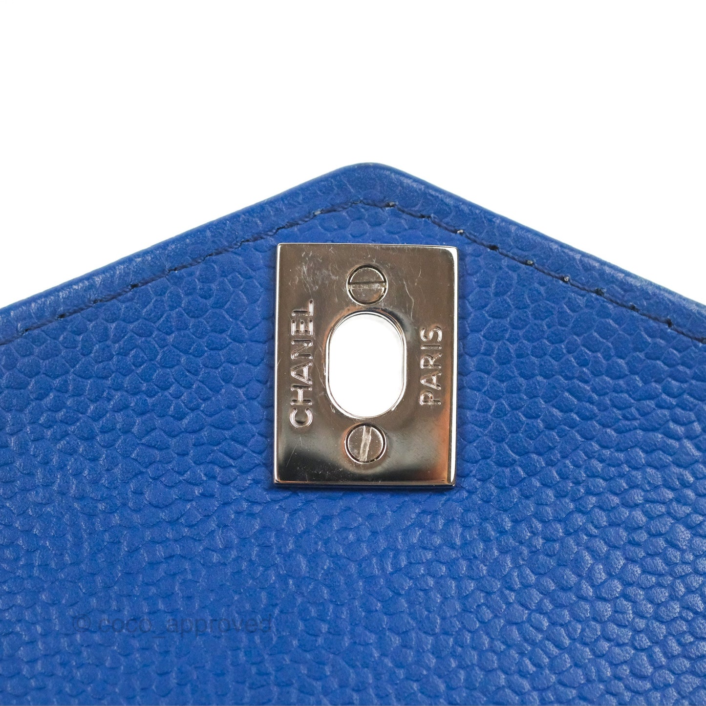 Chanel Chevron Flap Blue Grained Calfskin Silver Hardware