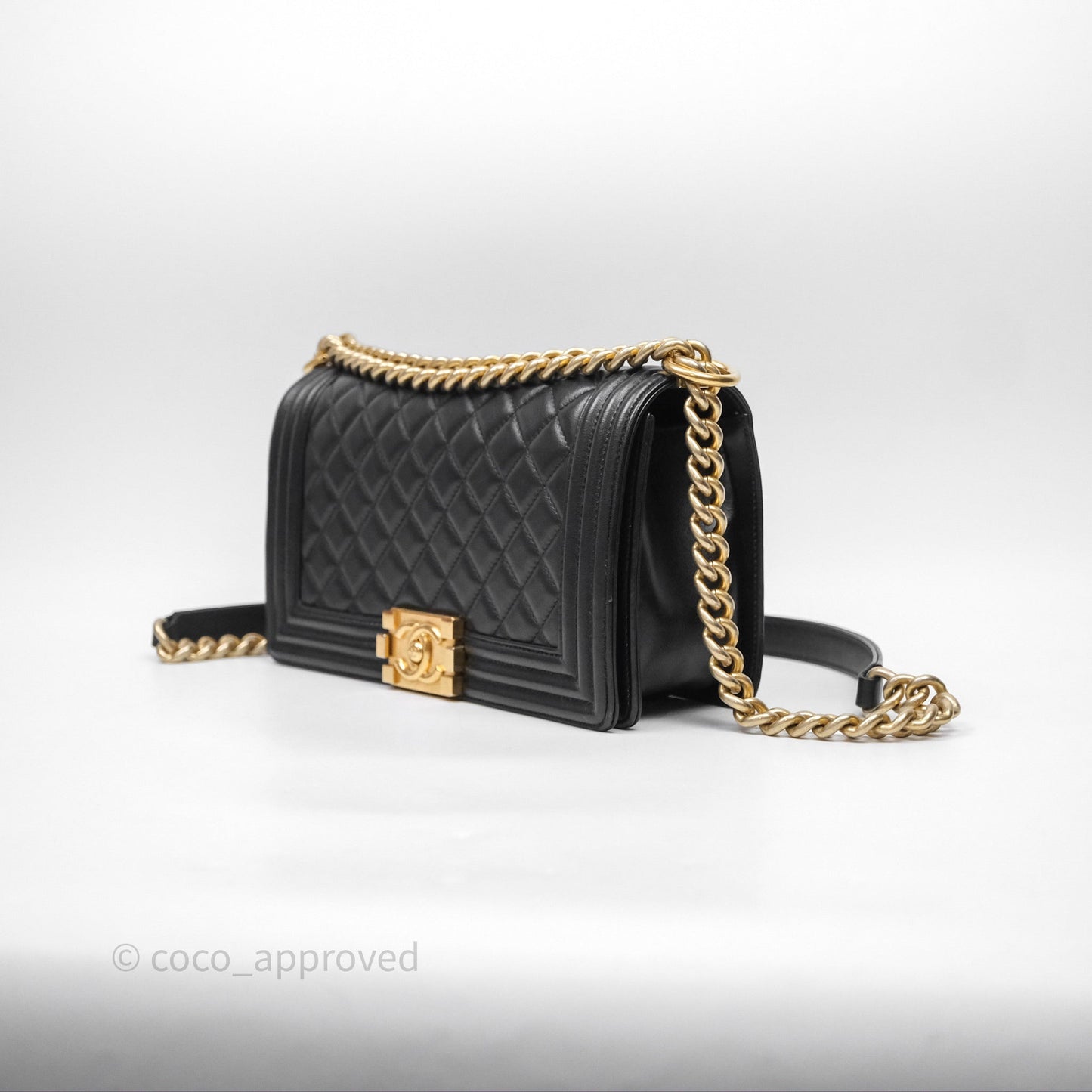 Chanel Medium Boy Quilted Black Calfskin Aged Gold Hardware
