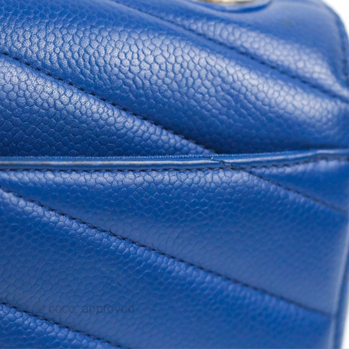 Chanel Chevron Flap Blue Grained Calfskin Silver Hardware