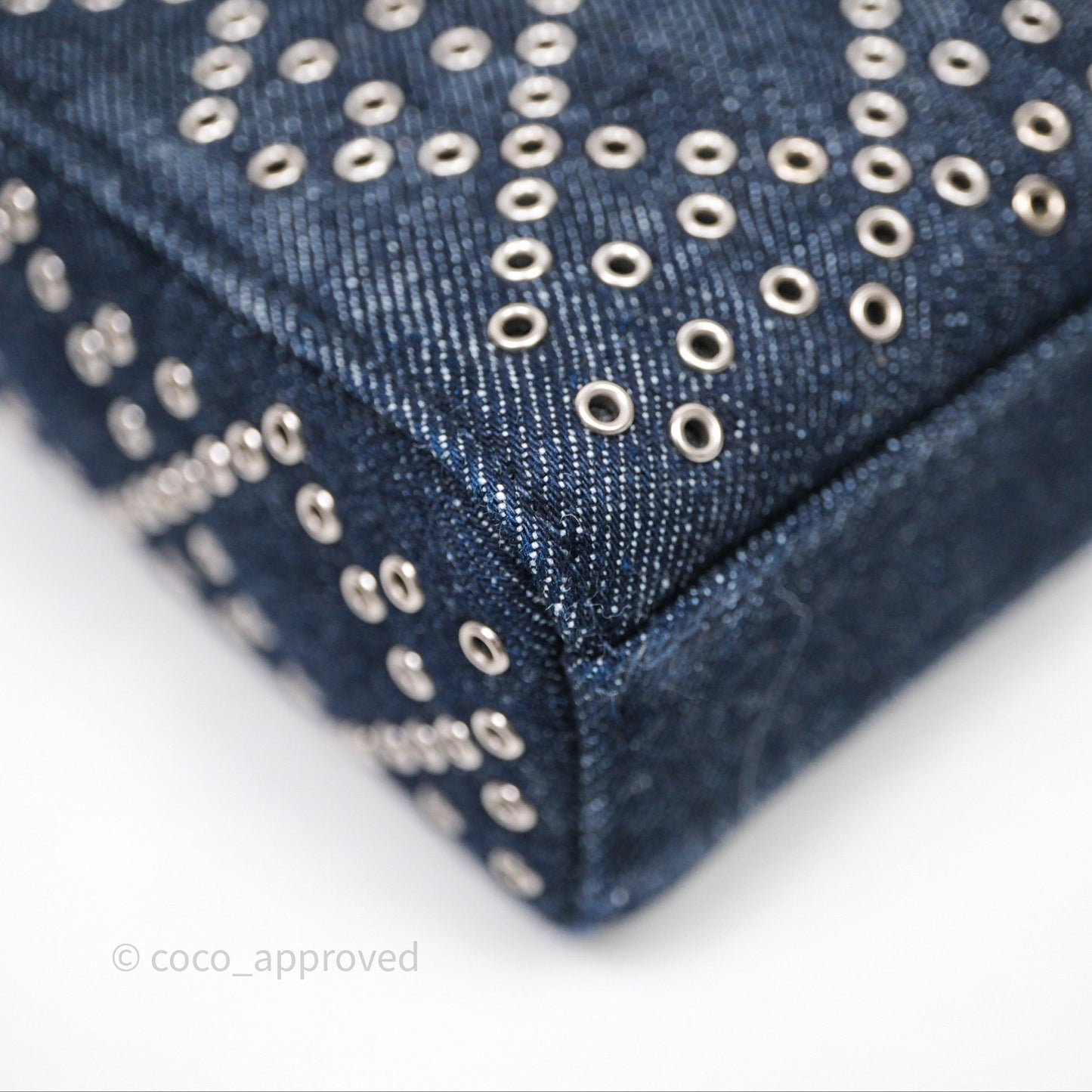Christian Dior Medium Lady D-Joy Denim Eyelet Silver Hardware