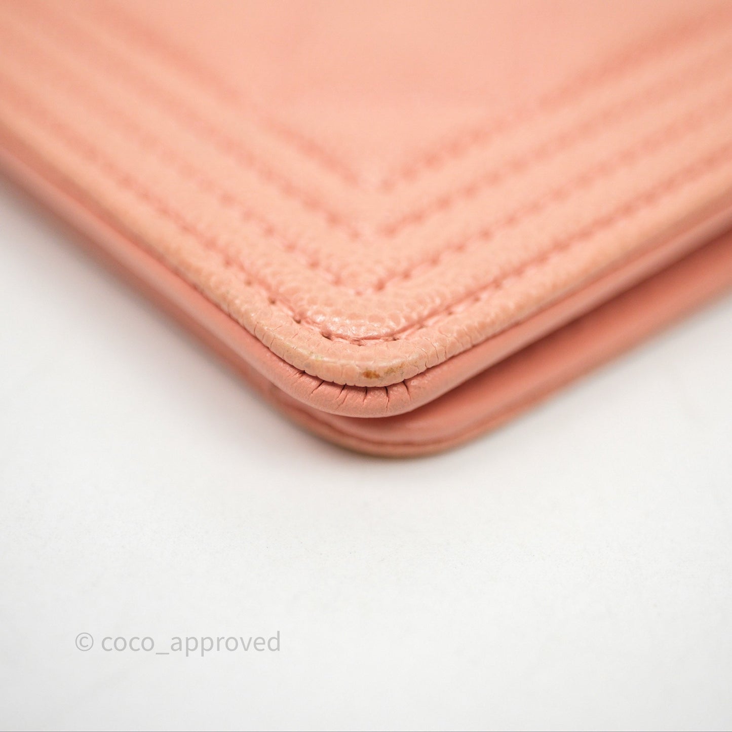 Chanel Boy Quilted Long Wallet Peach Caviar Aged Gold Hardware