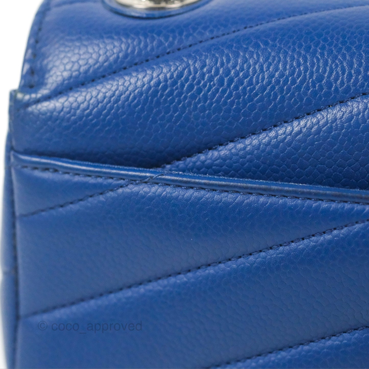 Chanel Chevron Flap Blue Grained Calfskin Silver Hardware