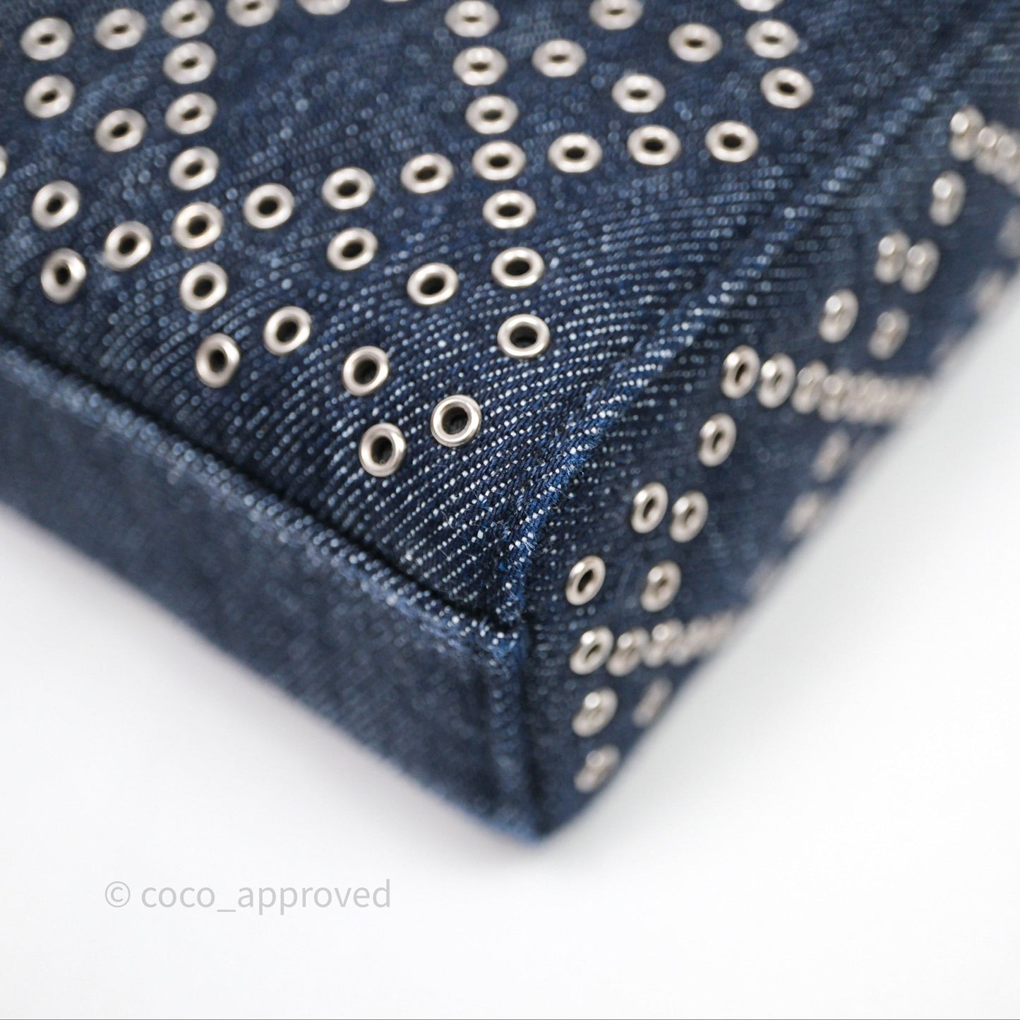 Christian Dior Medium Lady D-Joy Denim Eyelet Silver Hardware