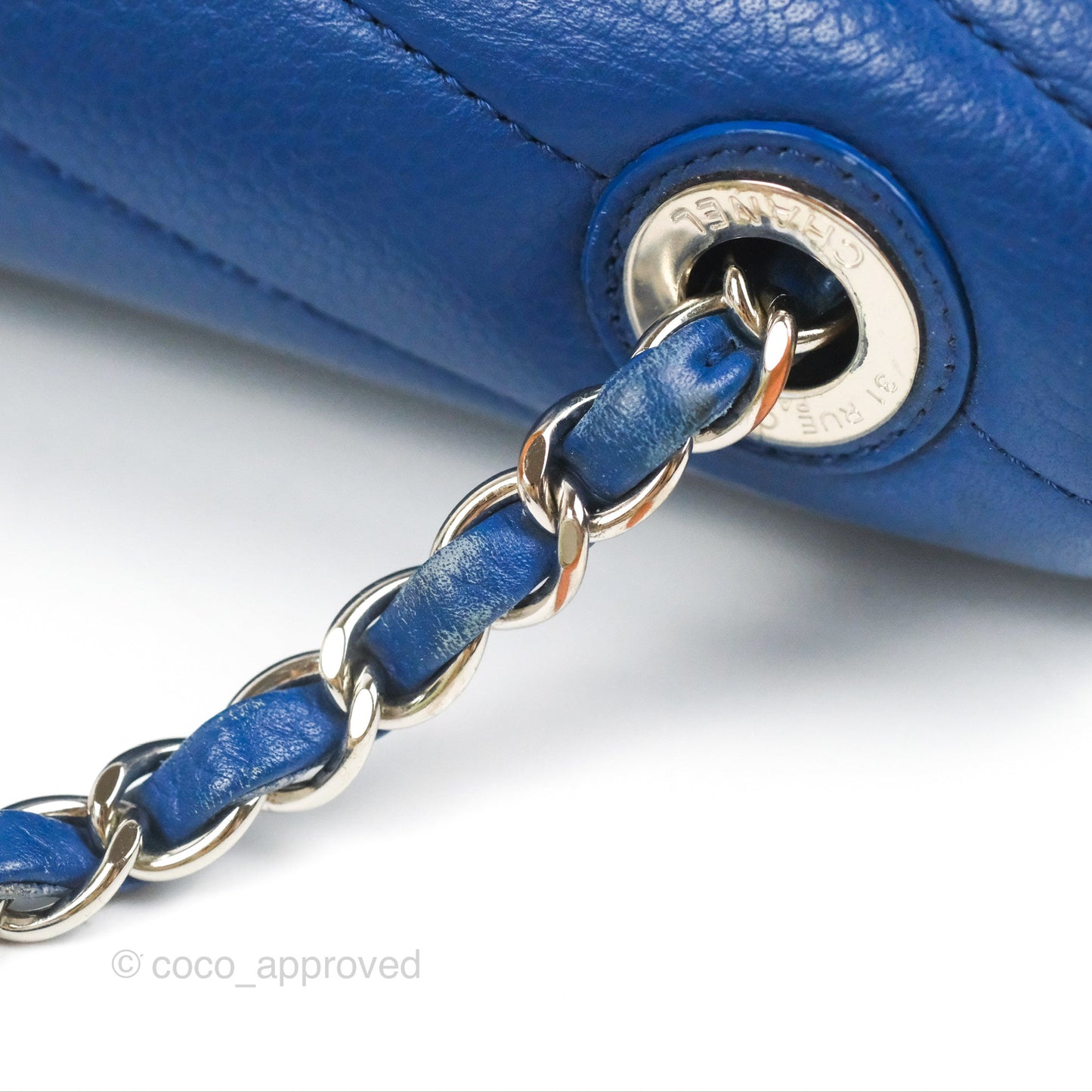 Chanel Chevron Flap Blue Grained Calfskin Silver Hardware