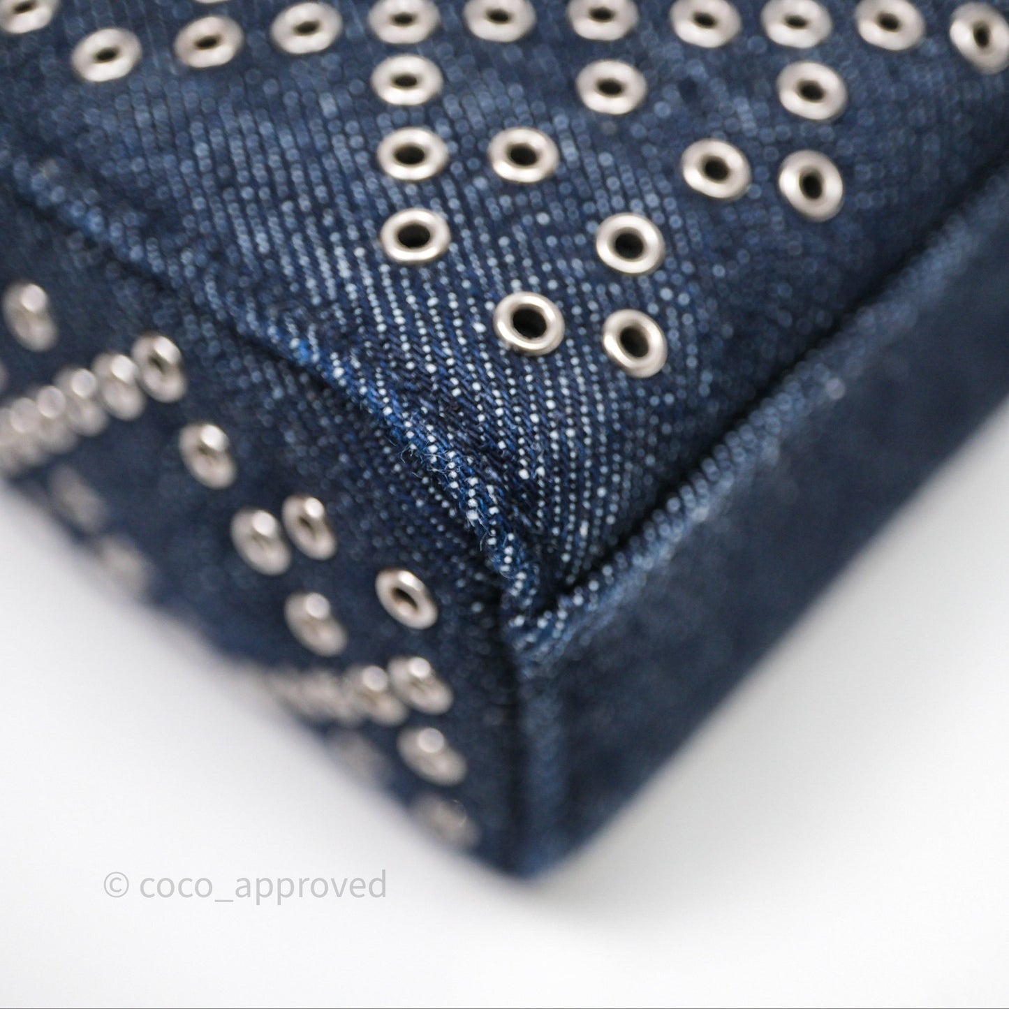 Christian Dior Medium Lady D-Joy Denim Eyelet Silver Hardware