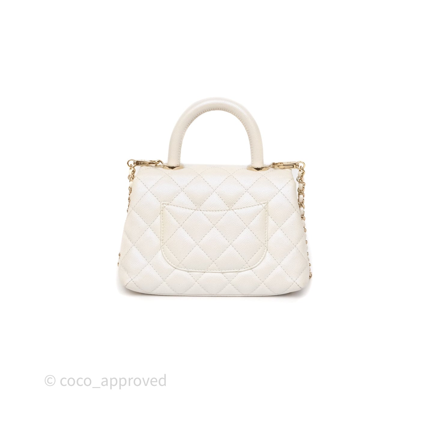 Chanel Mini Coco Handle Quilted Iridescent White Caviar Gold Hardware