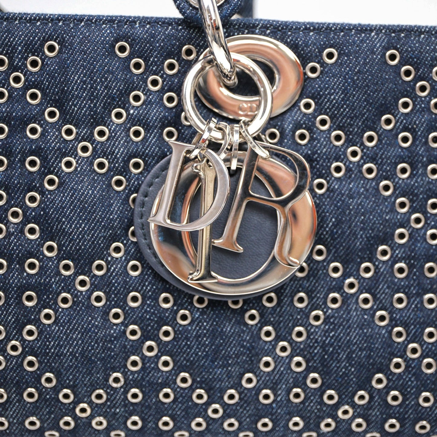 Christian Dior Medium Lady D-Joy Denim Eyelet Silver Hardware