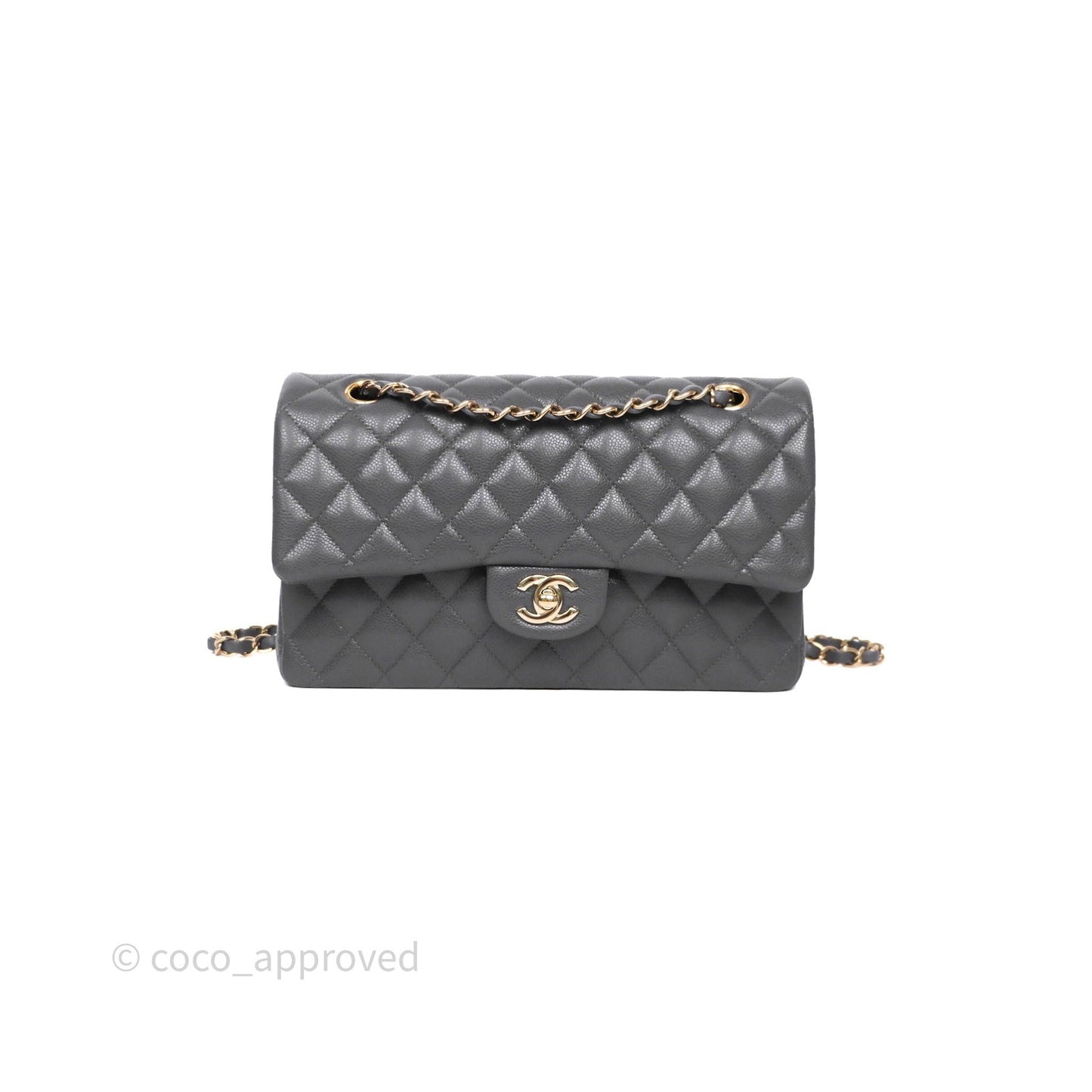 Chanel Classic M/L Medium Flap Quilted Dark Grey Caviar Gold Hardware