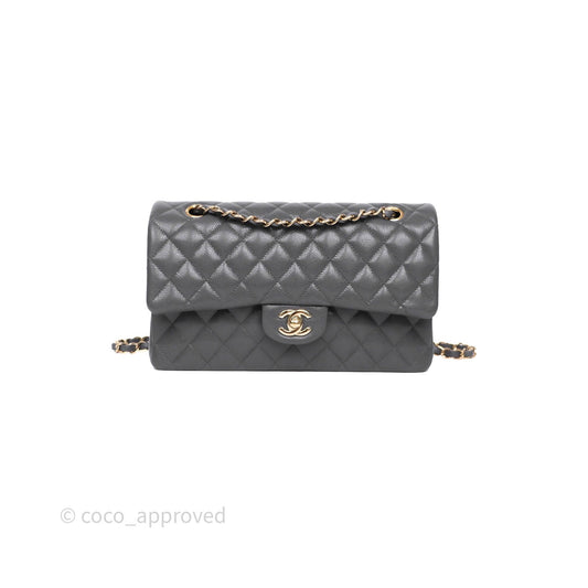 Chanel Classic M/L Medium Flap Quilted Dark Grey Caviar Gold Hardware