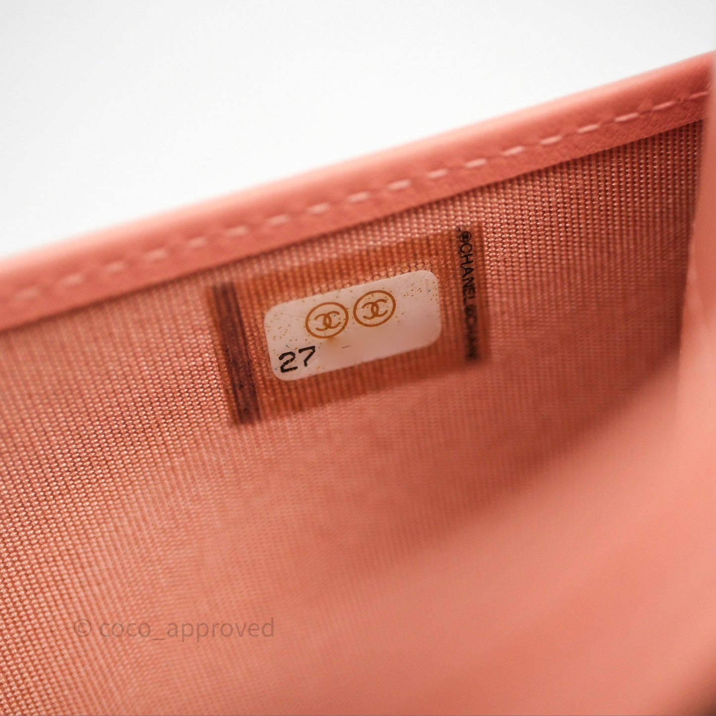 Chanel Boy Quilted Long Wallet Peach Caviar Aged Gold Hardware