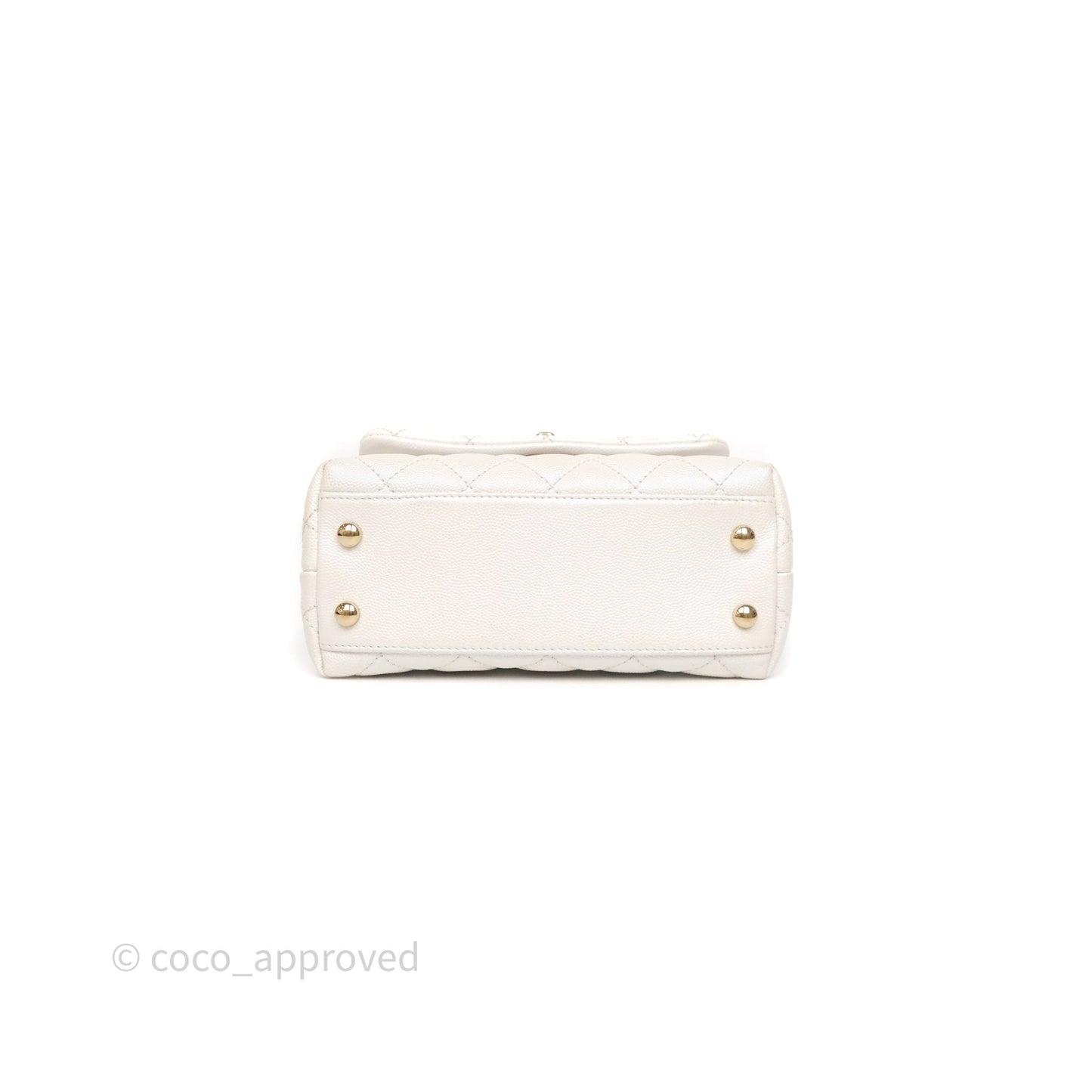 Chanel Mini Coco Handle Quilted Iridescent White Caviar Gold Hardware