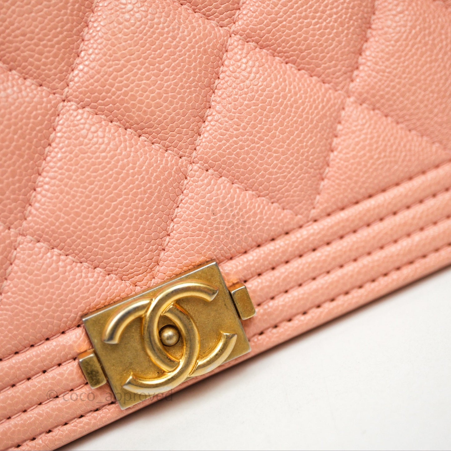 Chanel Boy Quilted Long Wallet Peach Caviar Aged Gold Hardware
