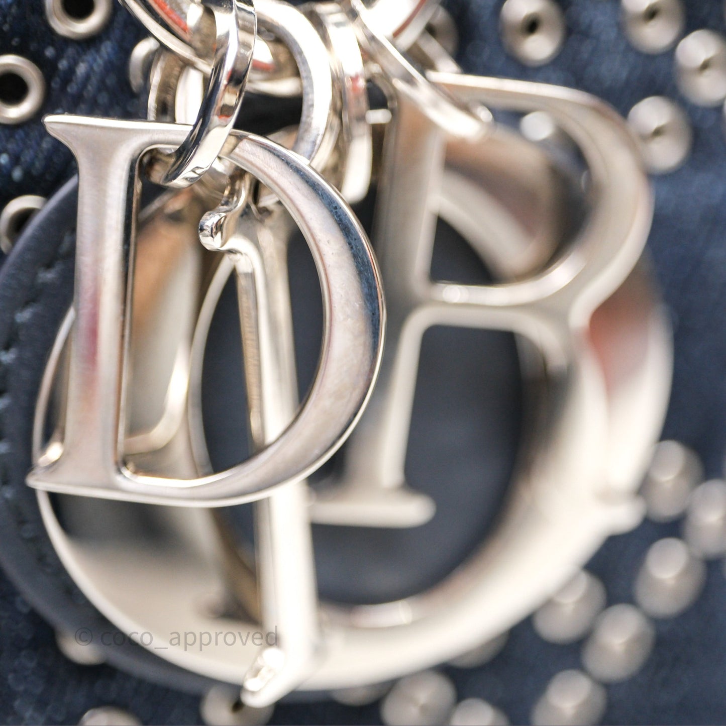 Christian Dior Medium Lady D-Joy Denim Eyelet Silver Hardware