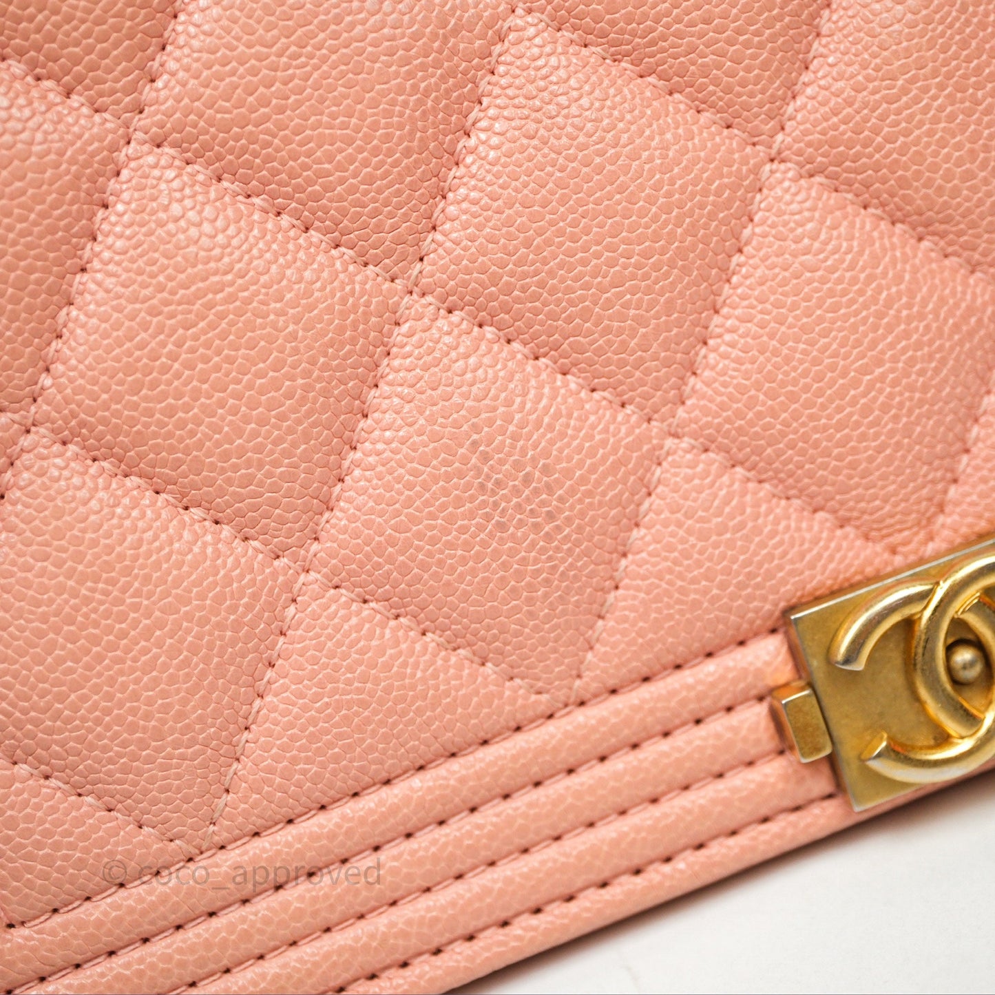 Chanel Boy Quilted Long Wallet Peach Caviar Aged Gold Hardware