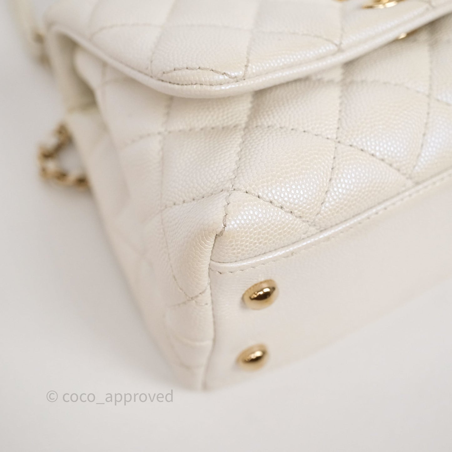 Chanel Mini Coco Handle Quilted Iridescent White Caviar Gold Hardware