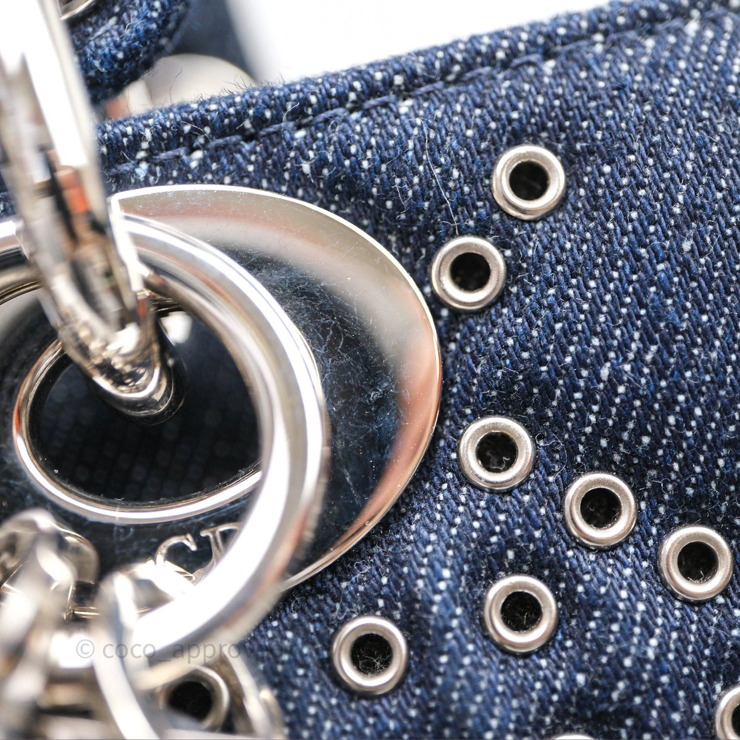 Christian Dior Medium Lady D-Joy Denim Eyelet Silver Hardware