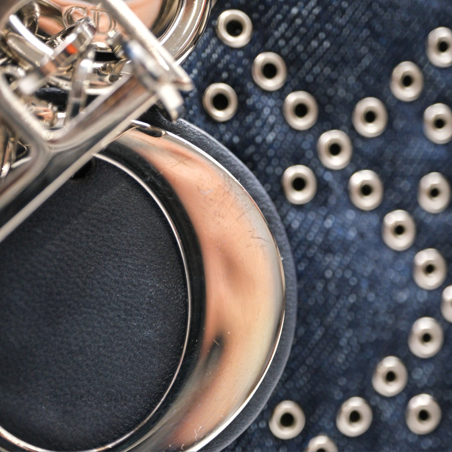 Christian Dior Medium Lady D-Joy Denim Eyelet Silver Hardware
