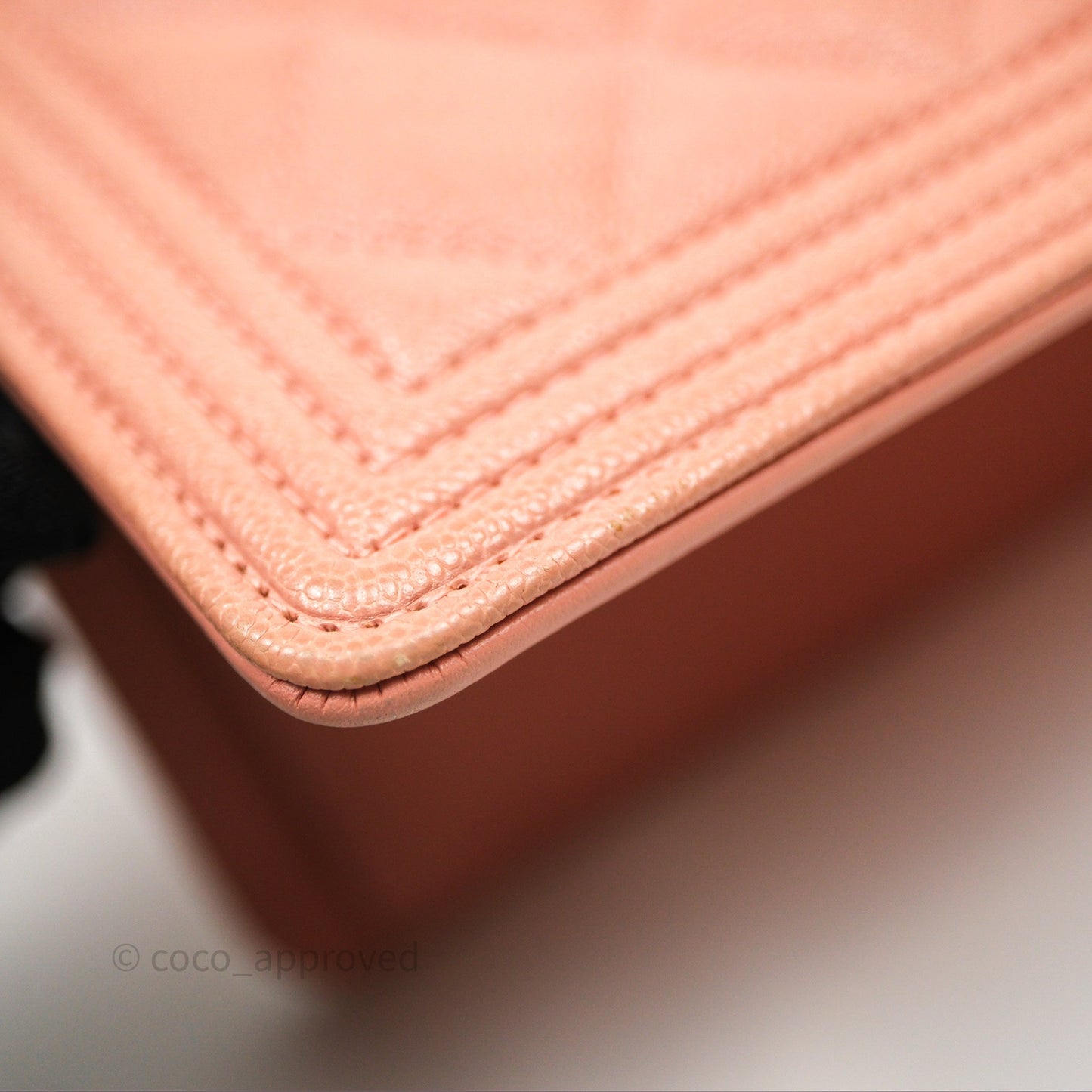 Chanel Boy Quilted Long Wallet Peach Caviar Aged Gold Hardware