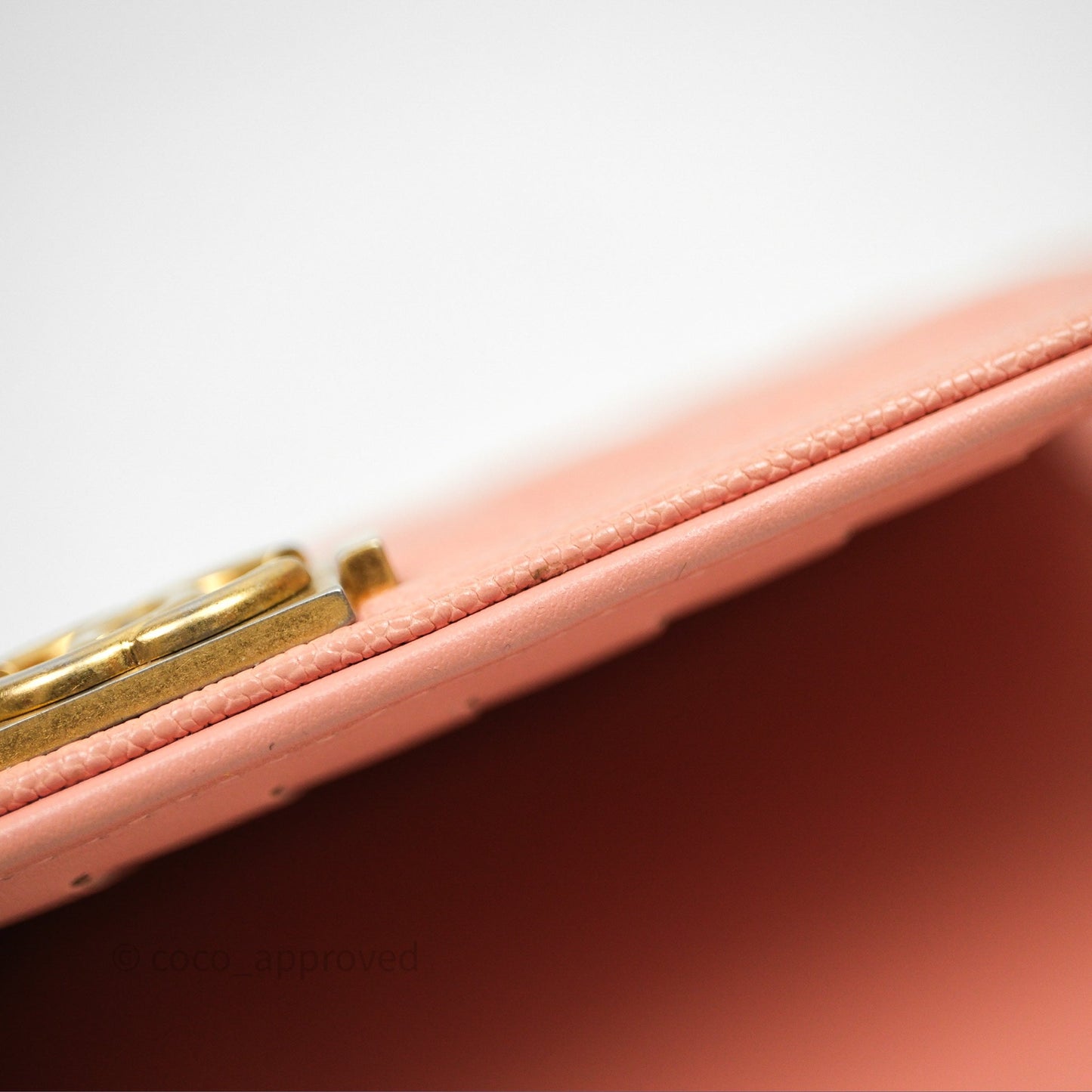 Chanel Boy Quilted Long Wallet Peach Caviar Aged Gold Hardware