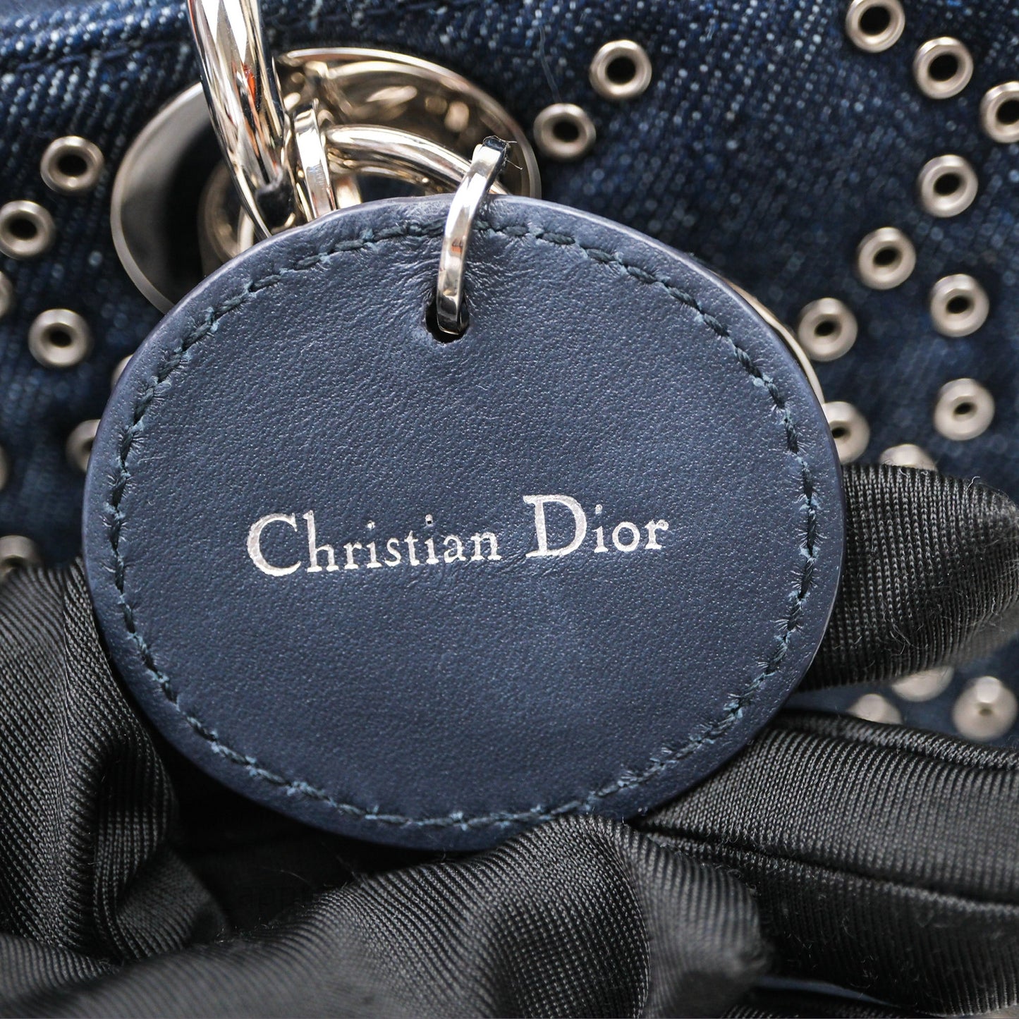 Christian Dior Medium Lady D-Joy Denim Eyelet Silver Hardware