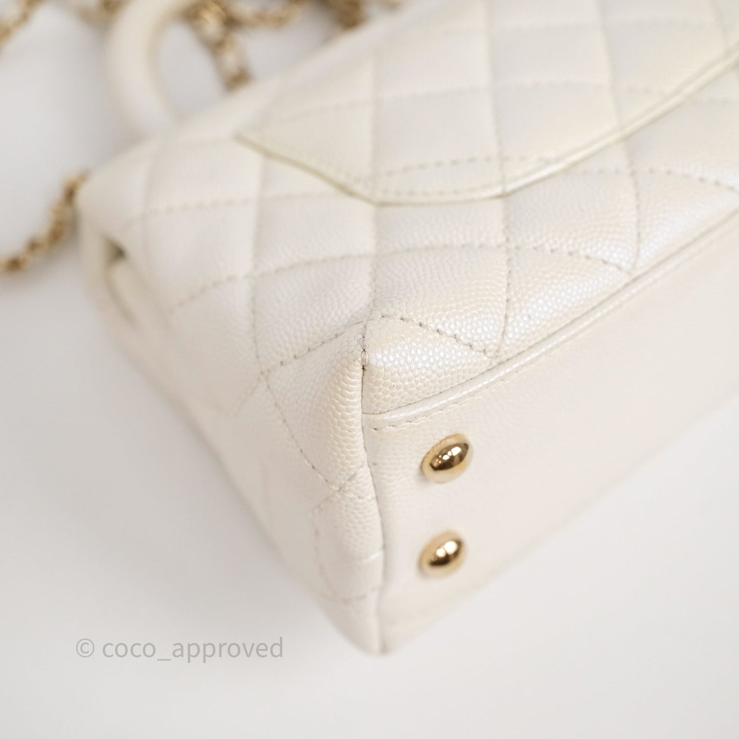Chanel Mini Coco Handle Quilted Iridescent White Caviar Gold Hardware