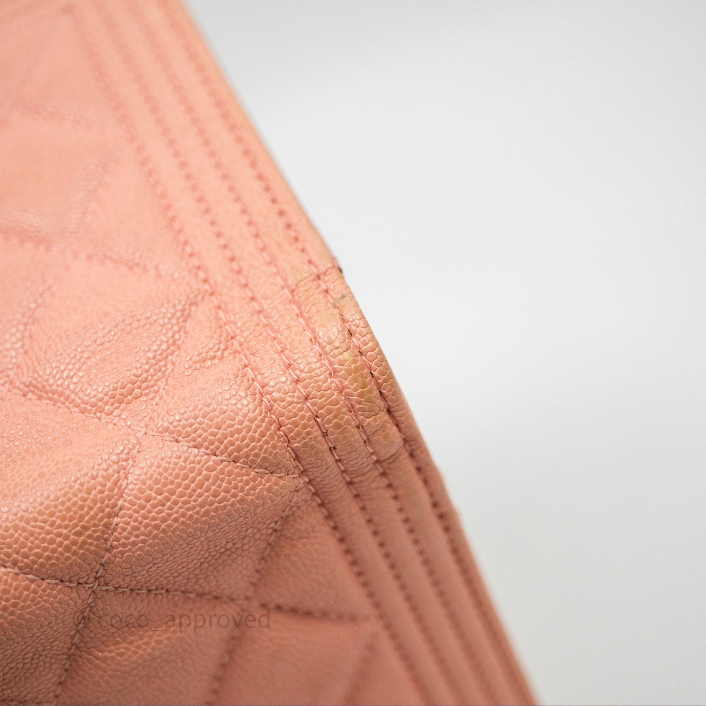 Chanel Boy Quilted Long Wallet Peach Caviar Aged Gold Hardware