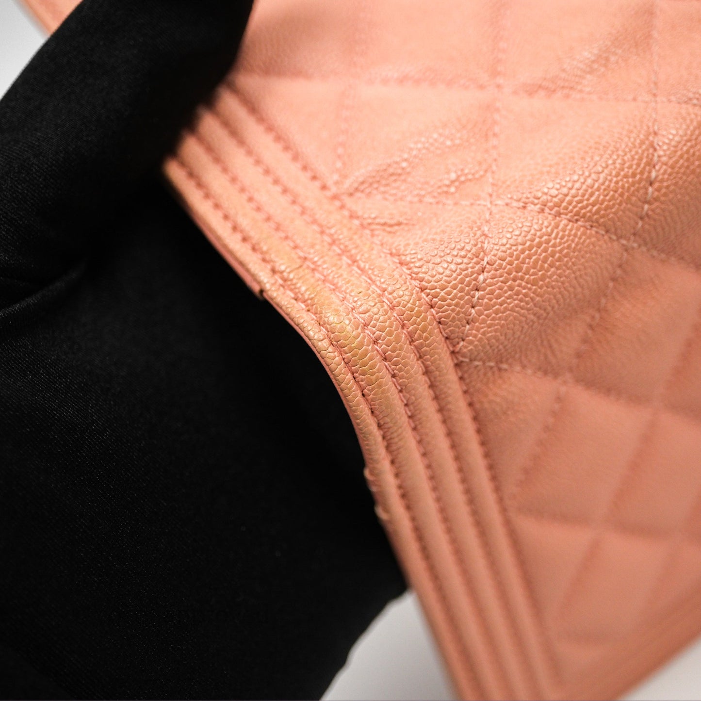 Chanel Boy Quilted Long Wallet Peach Caviar Aged Gold Hardware