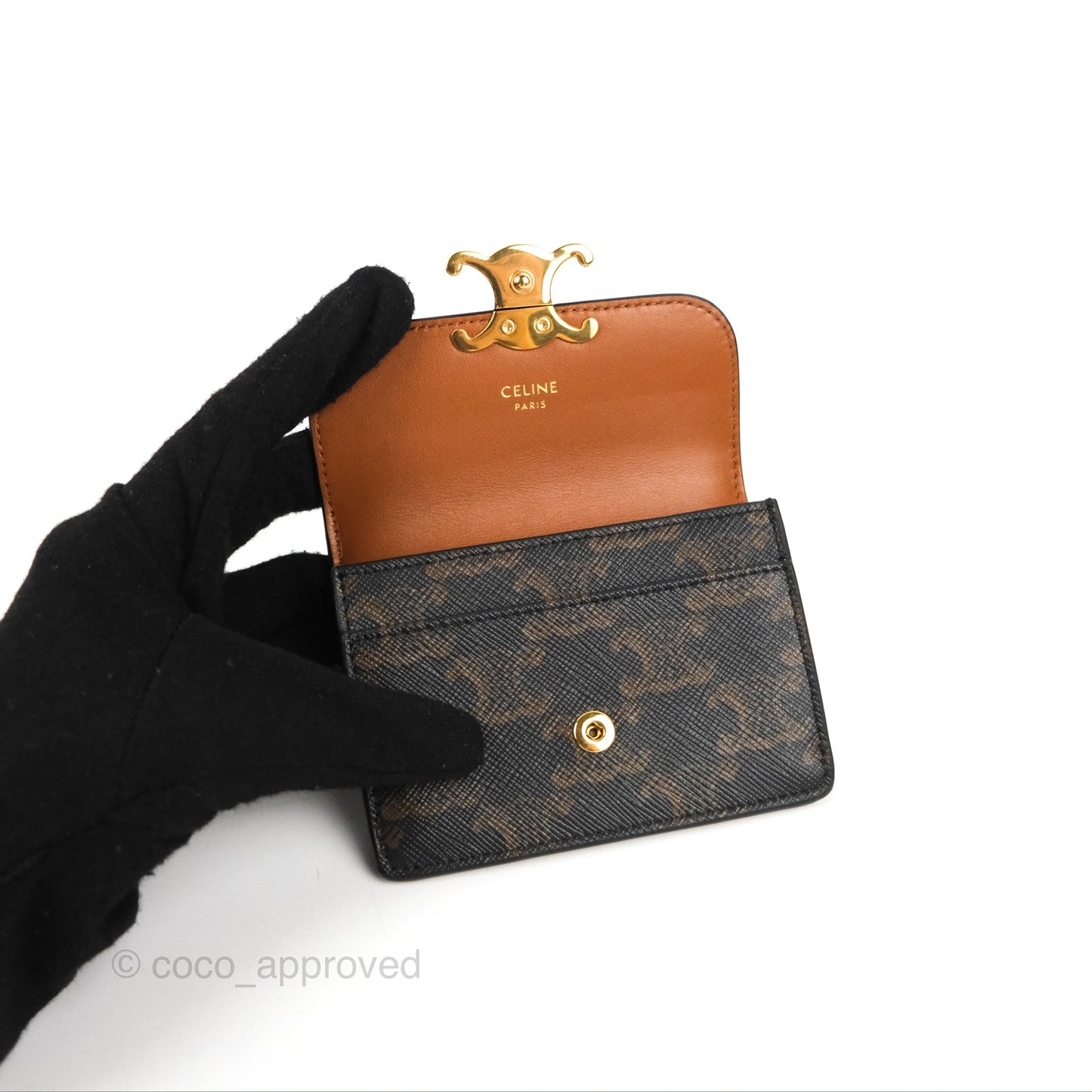 Celine Card Holder with Flap Triomphe Canvas Tan