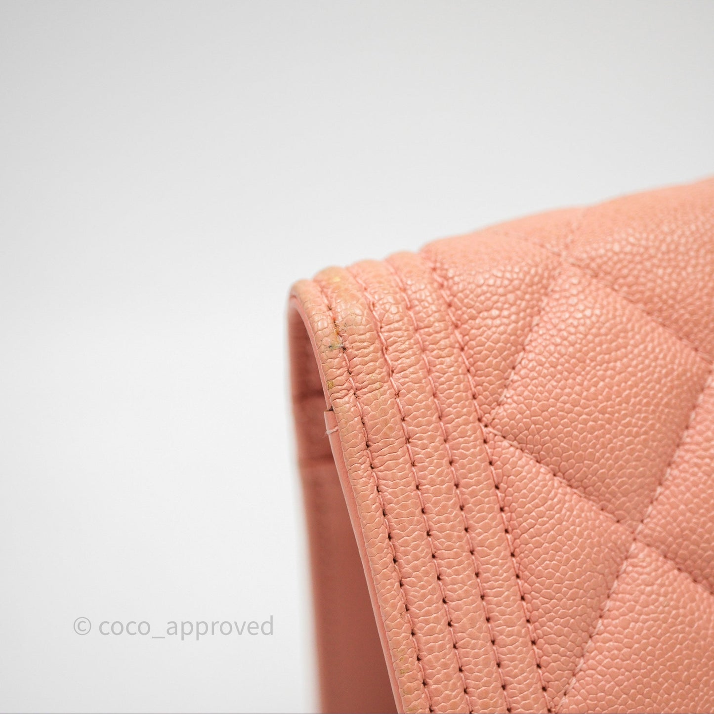 Chanel Boy Quilted Long Wallet Peach Caviar Aged Gold Hardware