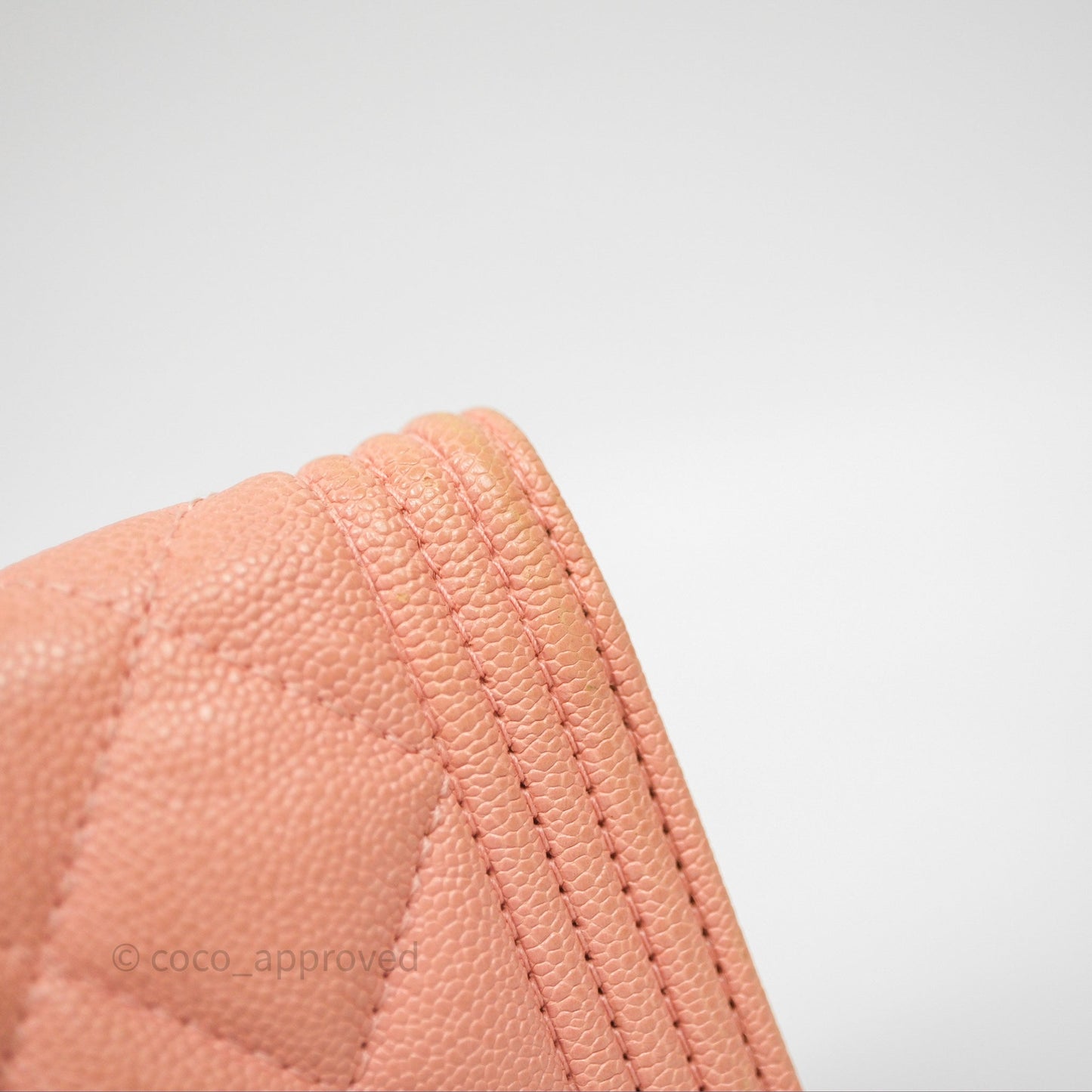 Chanel Boy Quilted Long Wallet Peach Caviar Aged Gold Hardware