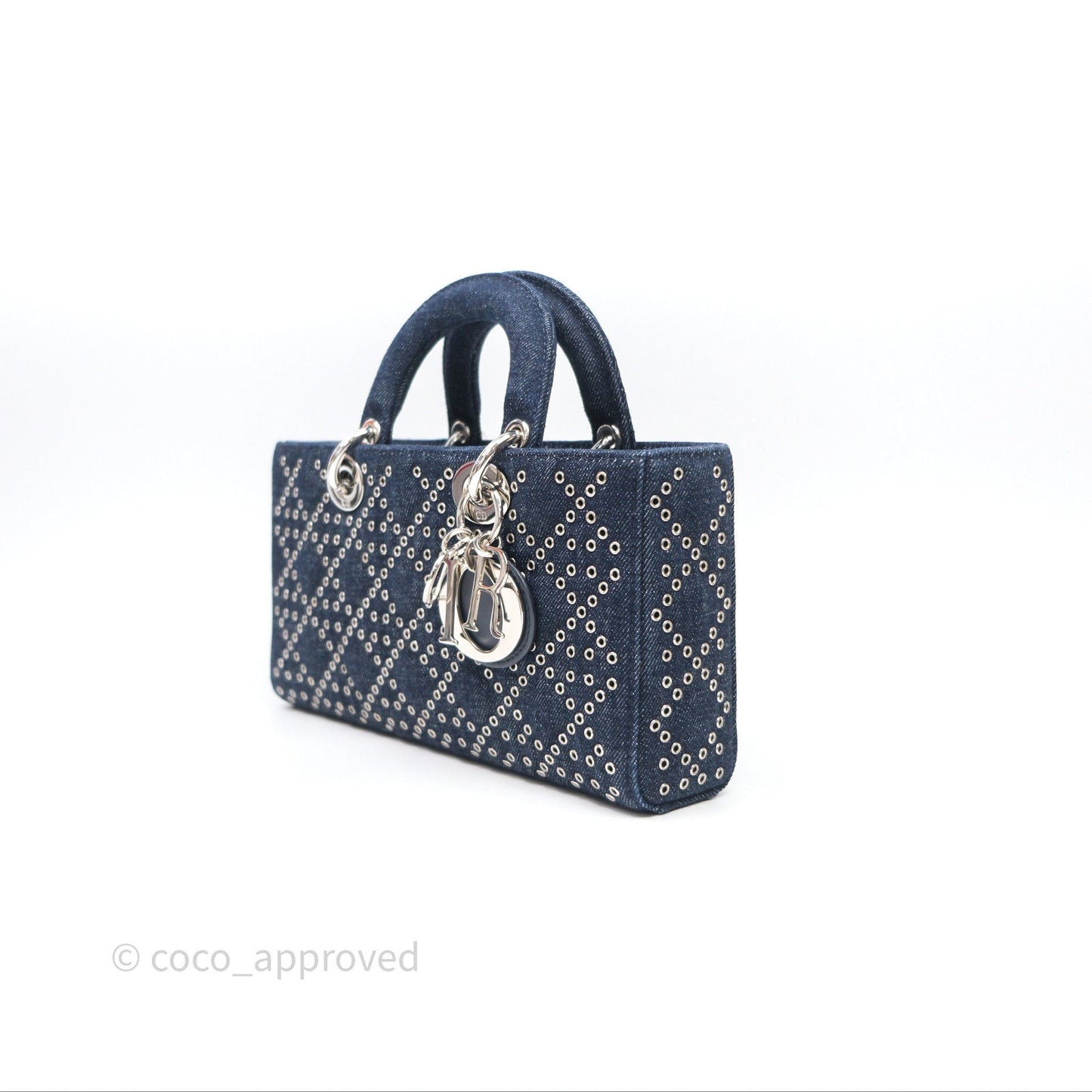 Christian Dior Medium Lady D-Joy Denim Eyelet Silver Hardware