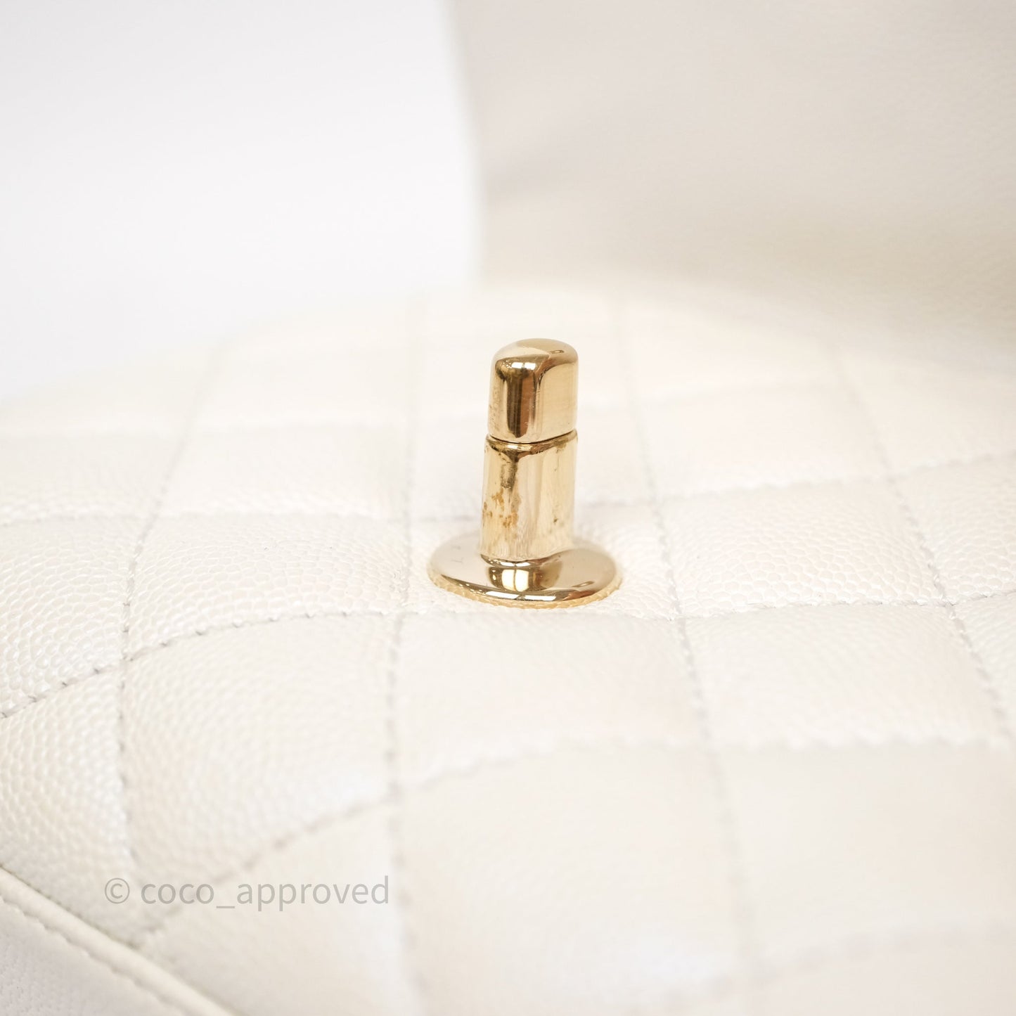 Chanel Mini Coco Handle Quilted Iridescent White Caviar Gold Hardware