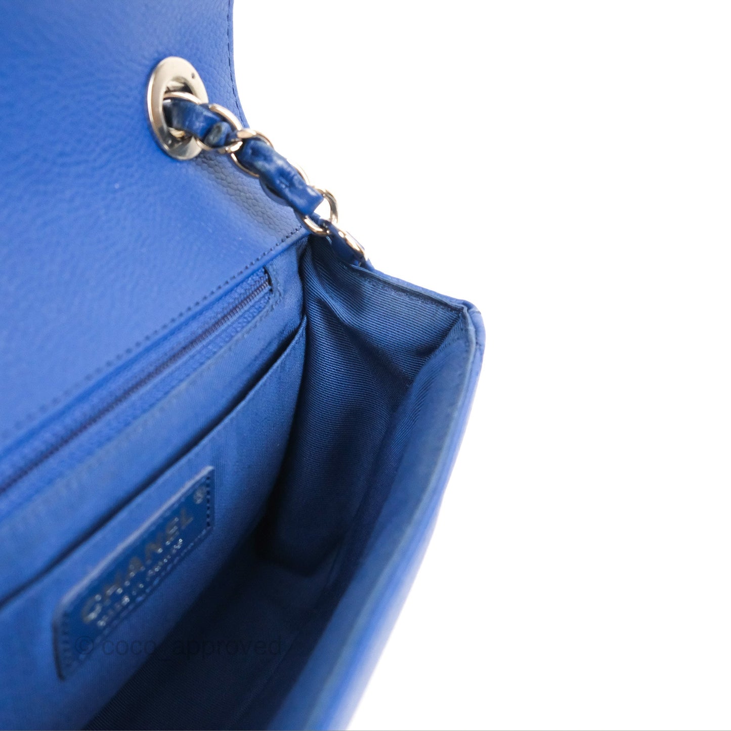 Chanel Chevron Flap Blue Grained Calfskin Silver Hardware