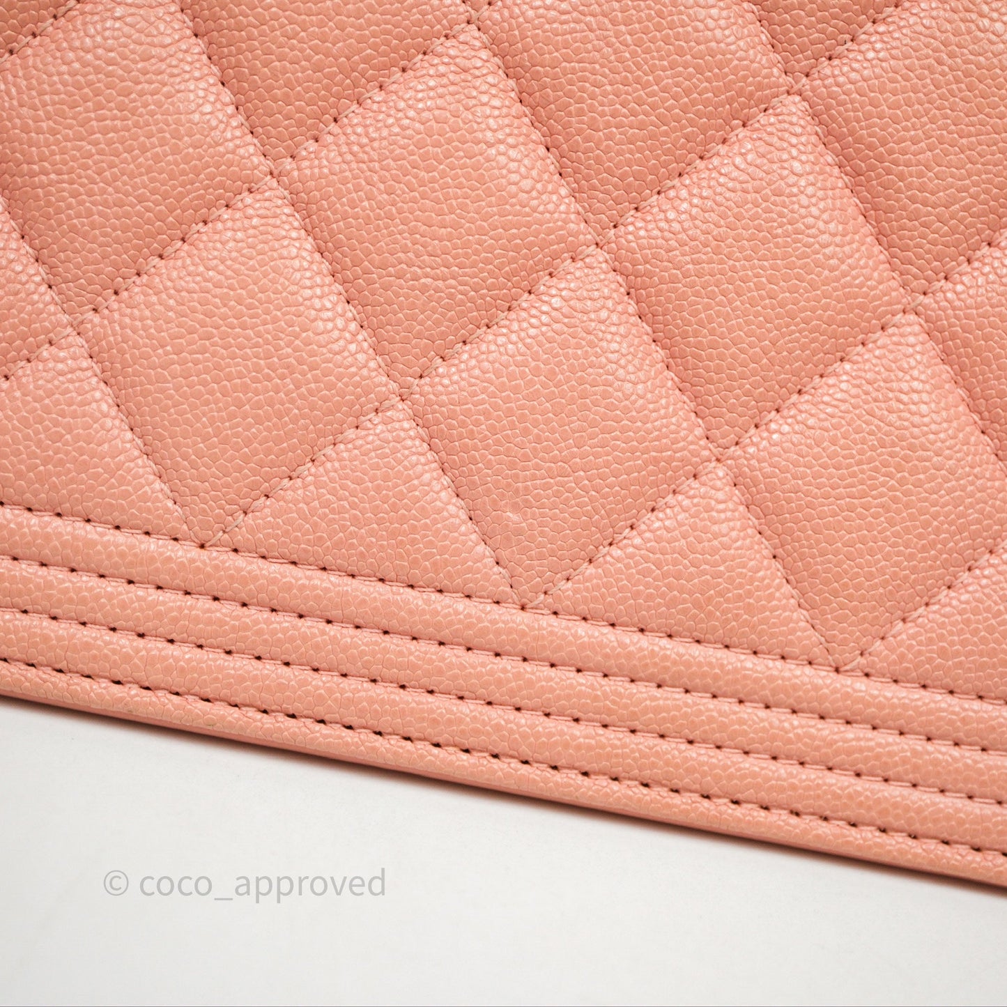 Chanel Boy Quilted Long Wallet Peach Caviar Aged Gold Hardware