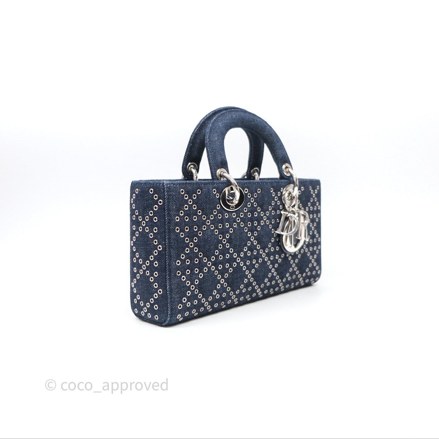 Christian Dior Medium Lady D-Joy Denim Eyelet Silver Hardware