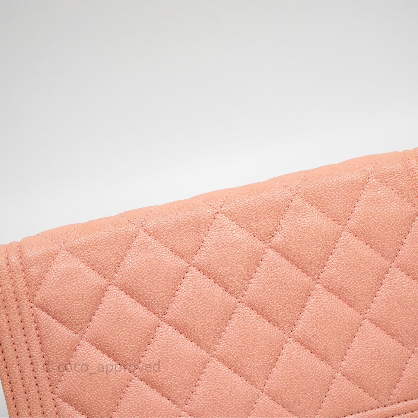 Chanel Boy Quilted Long Wallet Peach Caviar Aged Gold Hardware