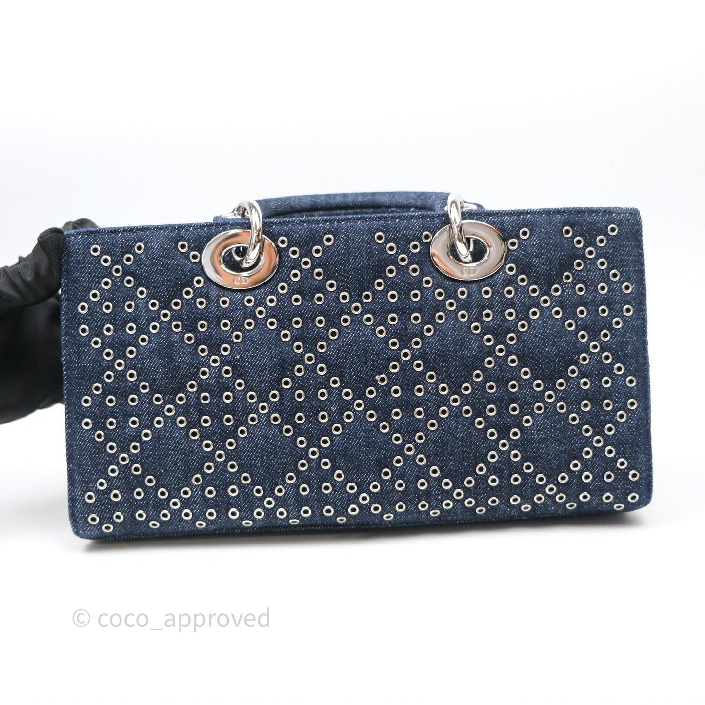 Christian Dior Medium Lady D-Joy Denim Eyelet Silver Hardware