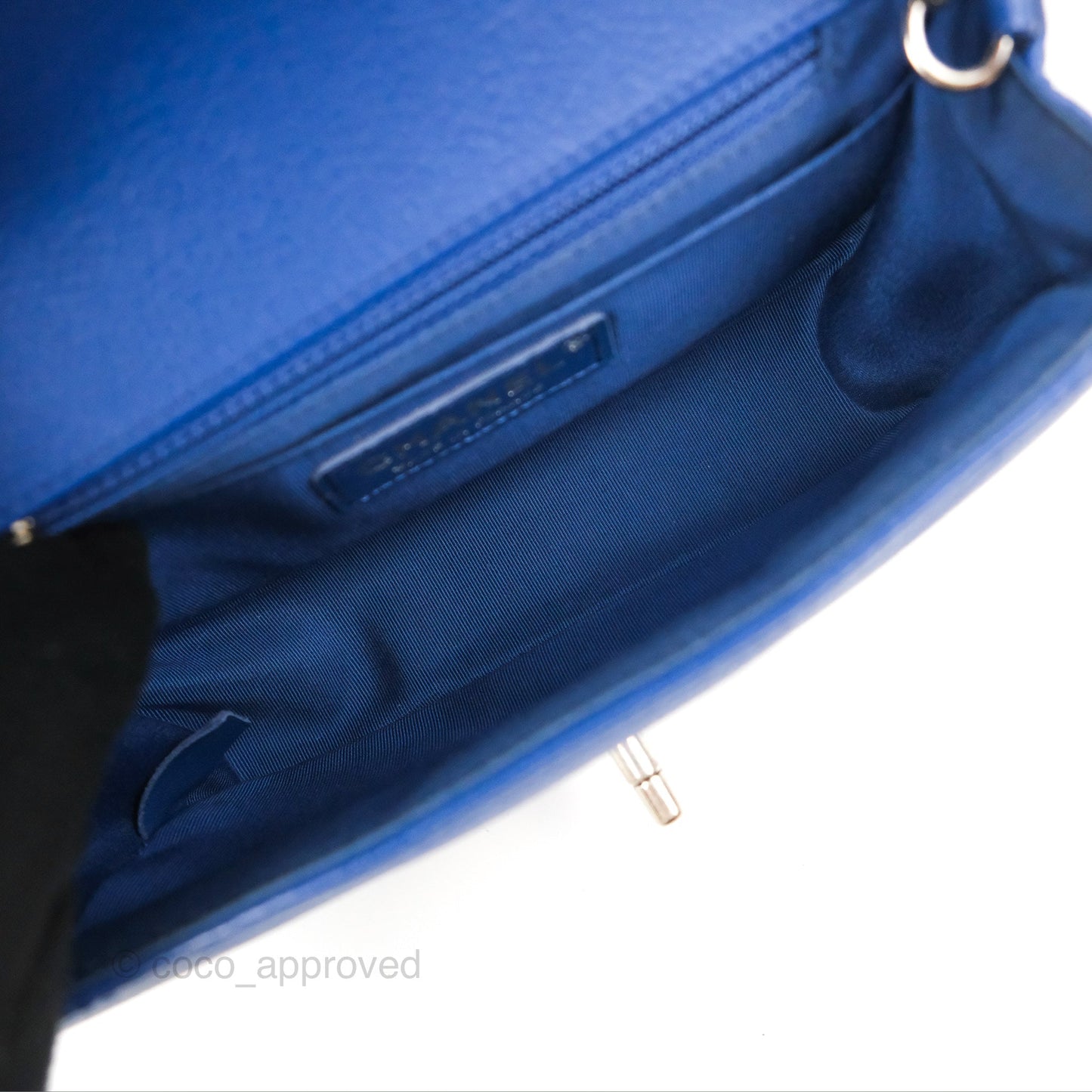 Chanel Chevron Flap Blue Grained Calfskin Silver Hardware