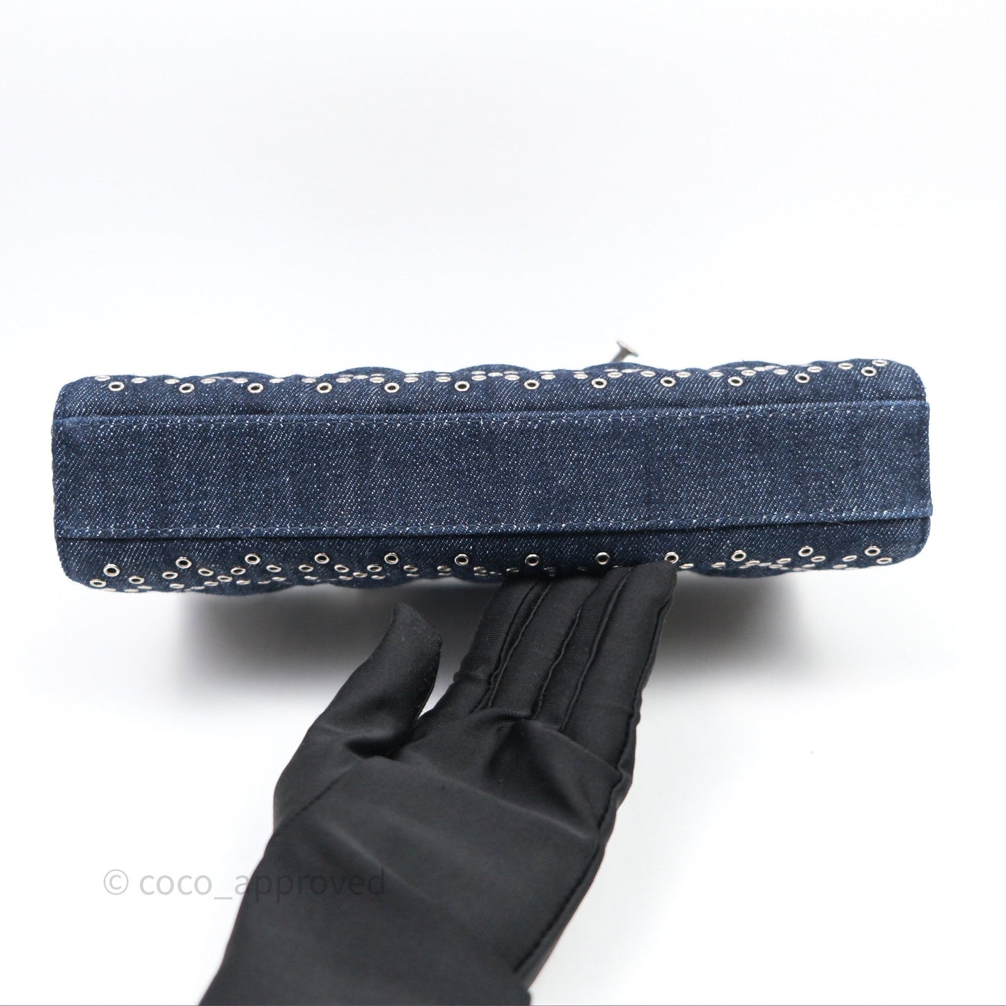 Christian Dior Medium Lady D-Joy Denim Eyelet Silver Hardware