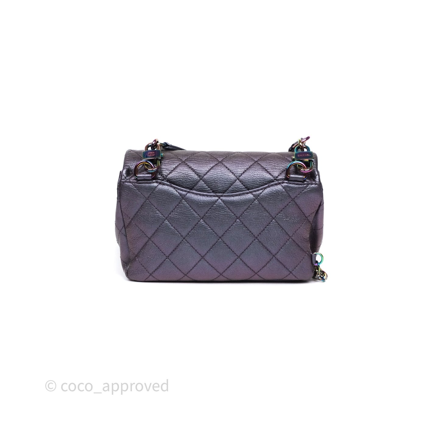 Chanel Quilted Double Carry Waist Chain Flap Iridescent Purple Goatskin Rainbow Hardware