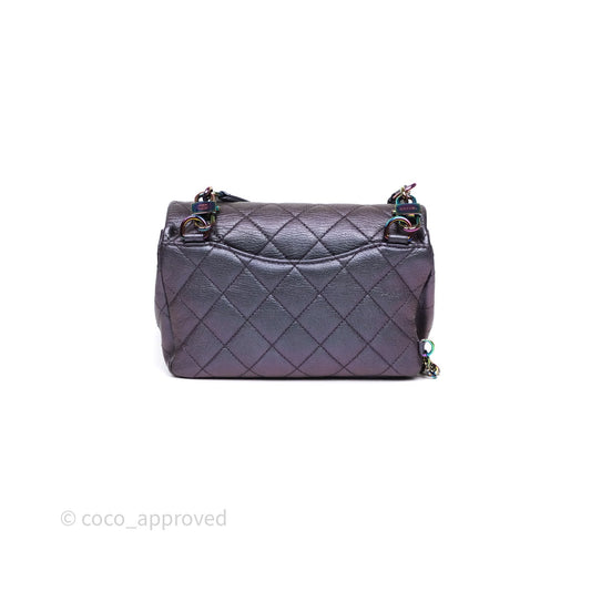 Chanel Quilted Double Carry Waist Chain Flap Iridescent Purple Goatskin Rainbow Hardware