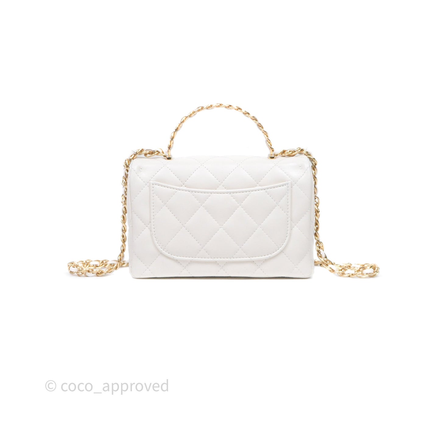 Chanel Top Handle White Lambskin Gold Hardware
