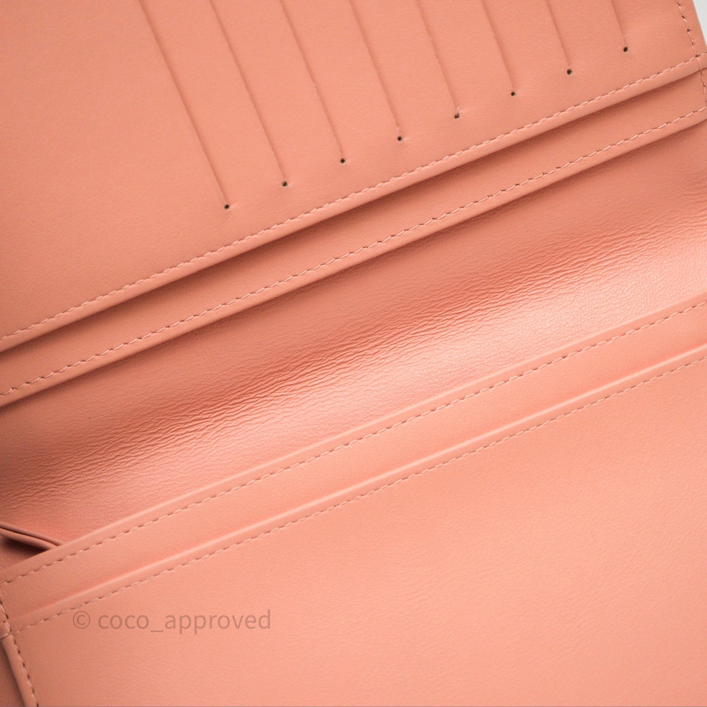 Chanel Boy Quilted Long Wallet Peach Caviar Aged Gold Hardware