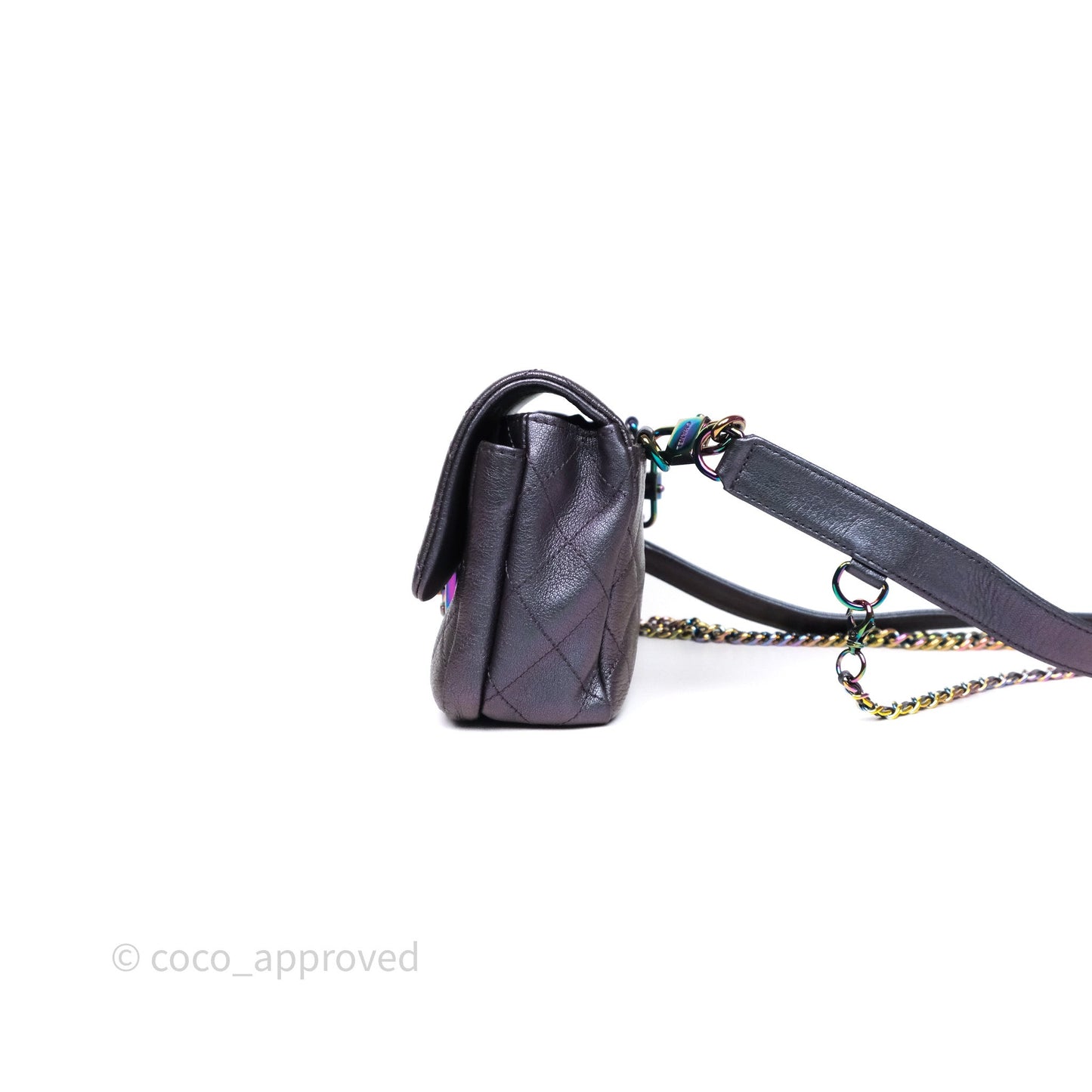 Chanel Quilted Double Carry Waist Chain Flap Iridescent Purple Goatskin Rainbow Hardware